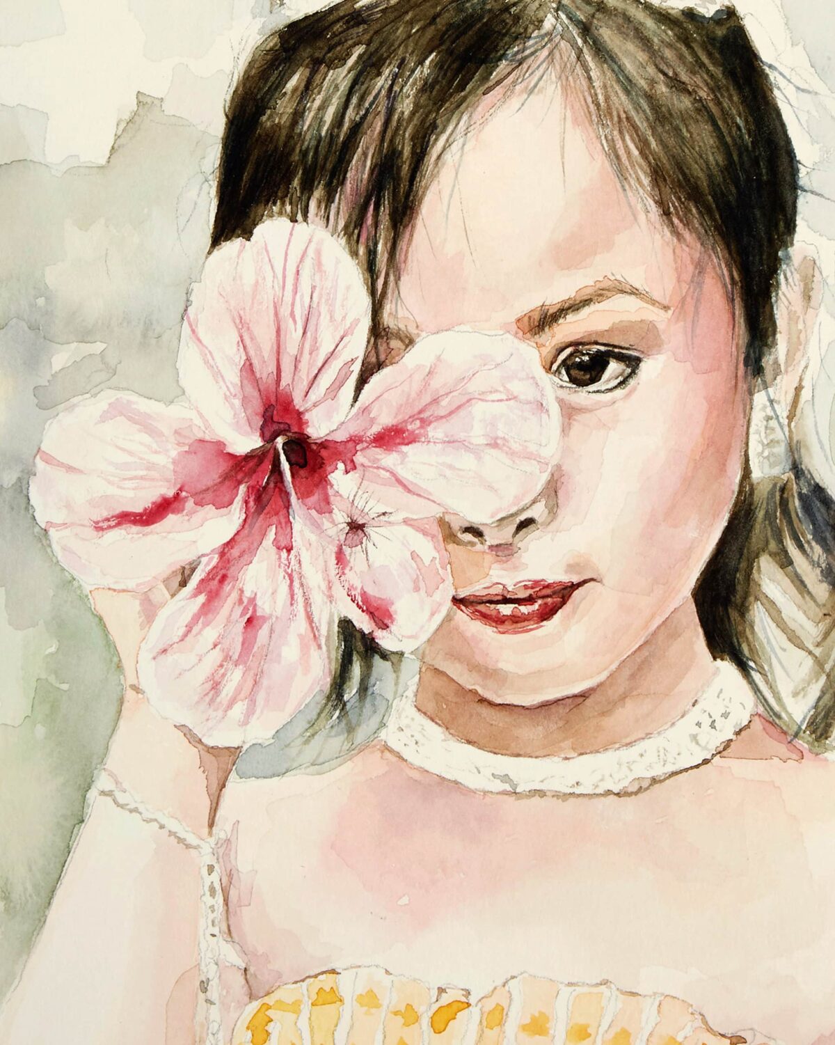 Princess Lilly Original Watercolor Painting Alex righetto detail 3 scaled