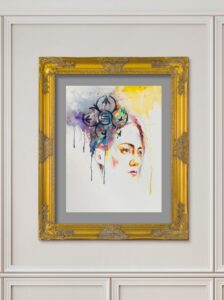 Watercolor Painting of Juliet on a gold leaf frame