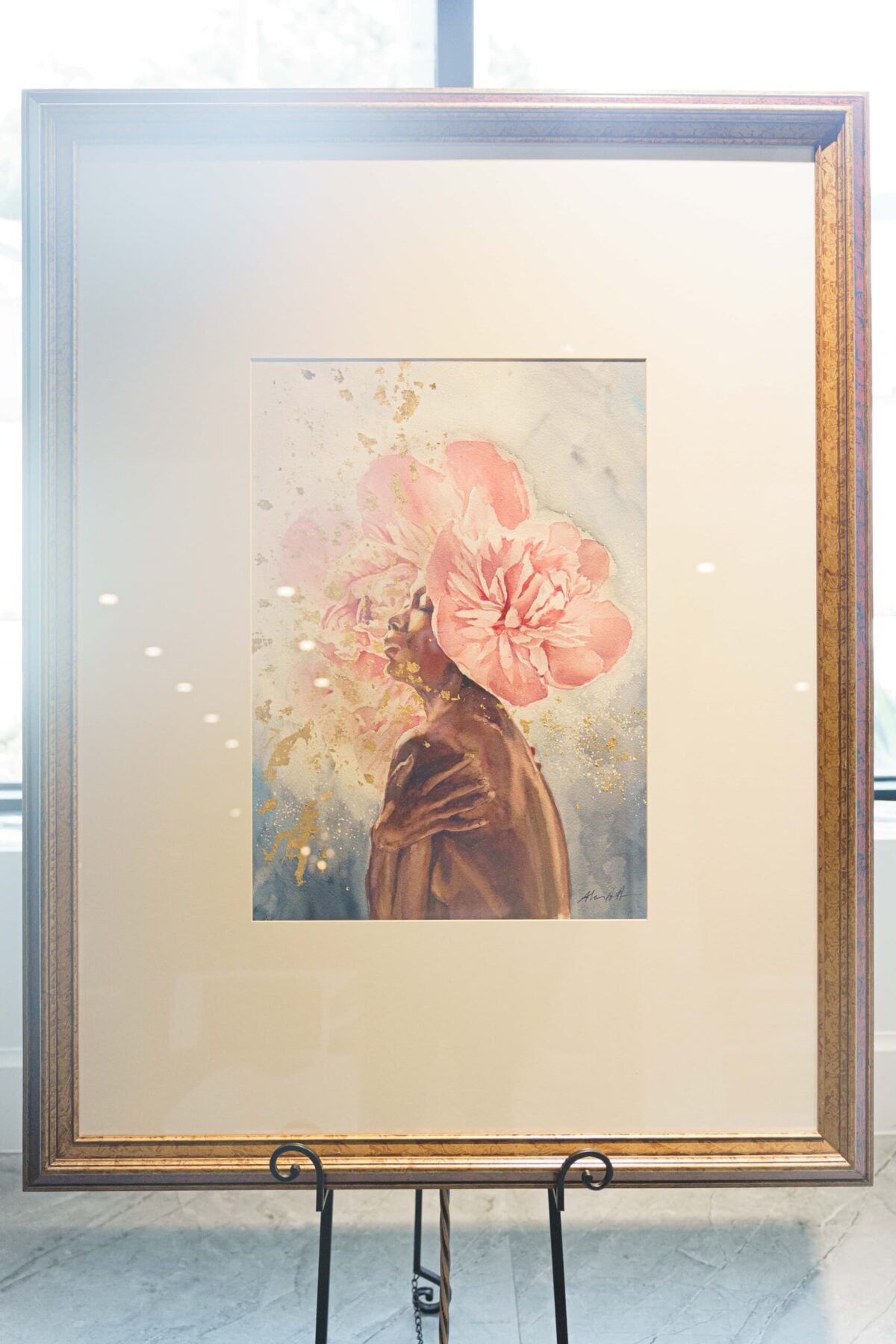 watercolor painting portrait Pink peony bud woman 07933 scaled