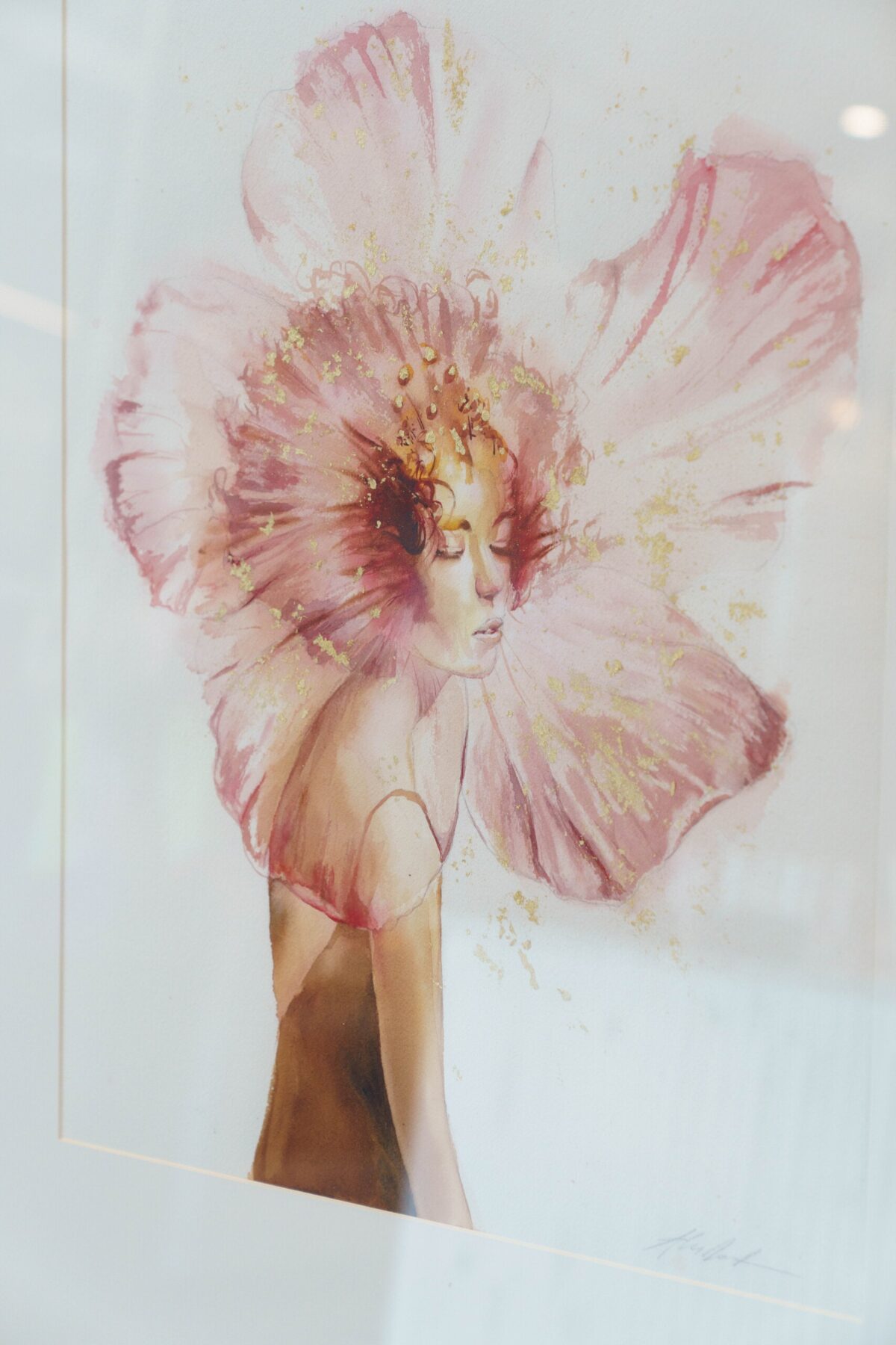 watercolor painting portrait hibiscus woman