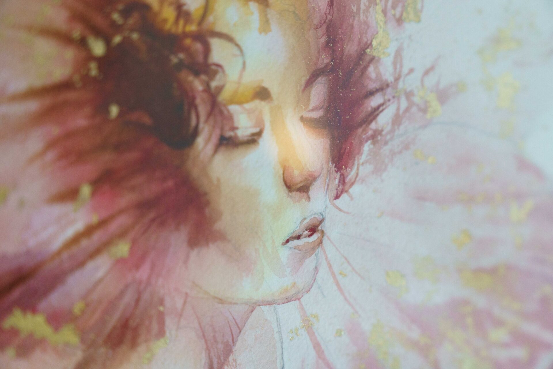 Original watercolor painting portrait Angelic Cherubic - Alex Righetto