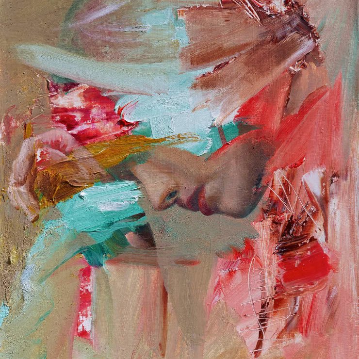 Perfectly Imperfect Collection 6 An abstract oil painting by Alex Righetto, part of the 'Perfectly Imperfect' collection, depicting a contemplative figure.